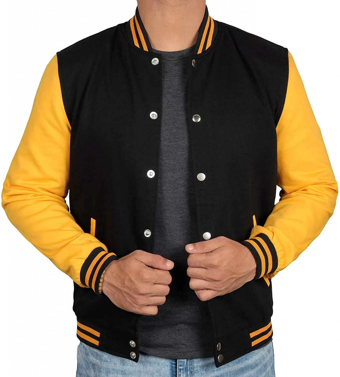 Men's Black and Yellow Varsity Jacket - Baseball Letterman Style