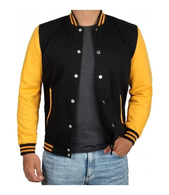 Men's Black and Yellow Varsity Jacket - Baseball Letterman Style