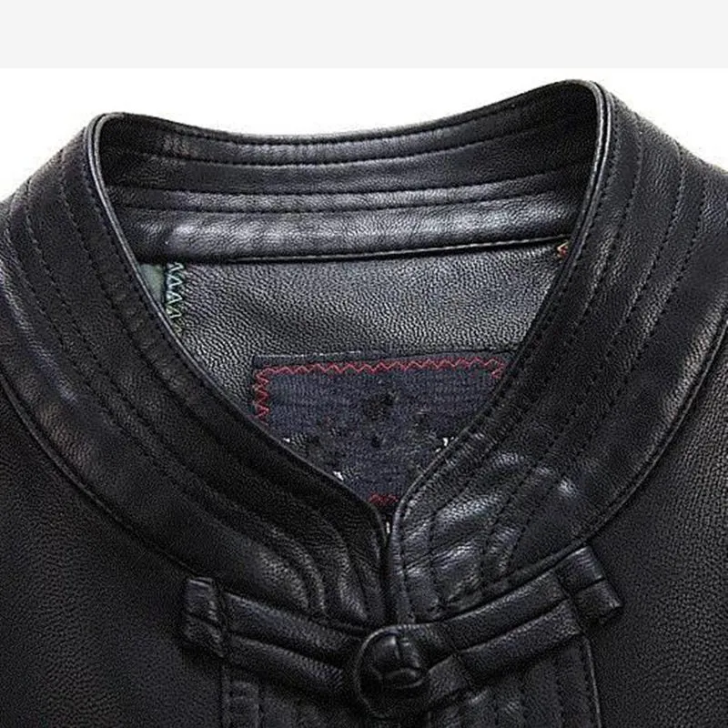 Men's Autumn Winter Leather Full Sleeve No Hooded Embroidery Loose Jacket