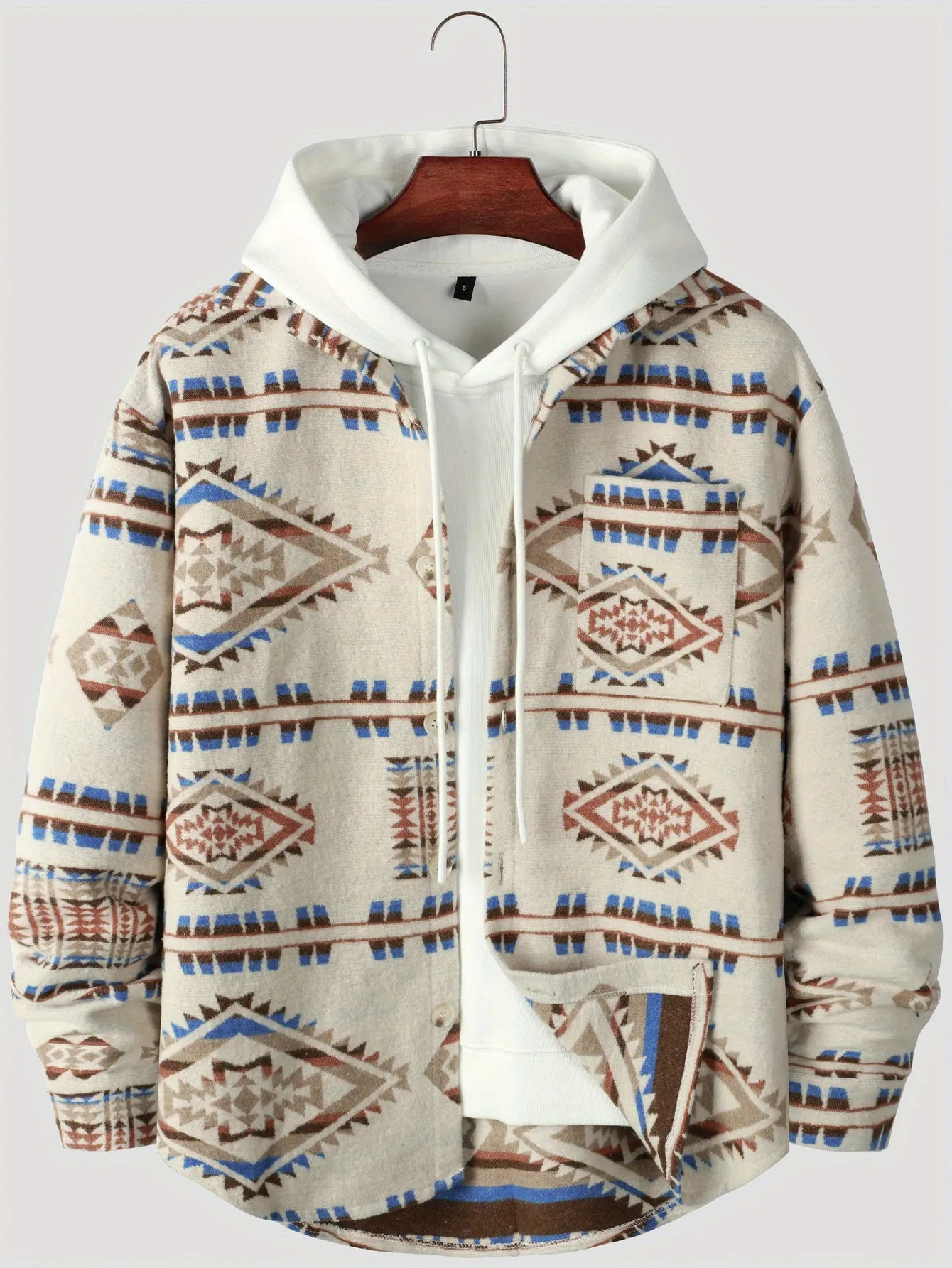 Men's Casual southwest Printed Jacket, Chic Lapel Button Up Jacket (Without Hoodie)