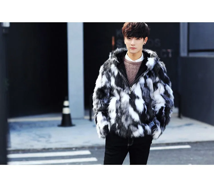 Men's High Street Winter Hooded Oversized Synthetic Fur Parka Jacket