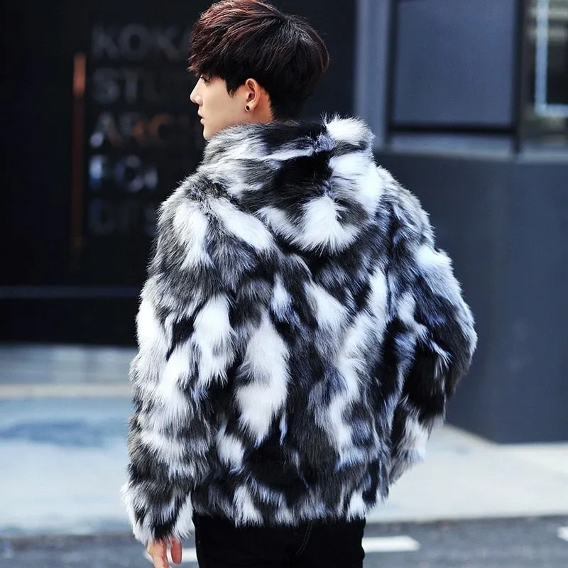 Men's High Street Winter Hooded Oversized Synthetic Fur Parka Jacket