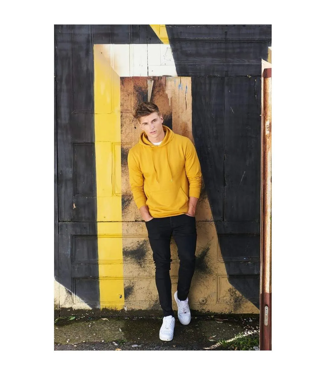 Mens organic hoodie mustard yellow Awdis