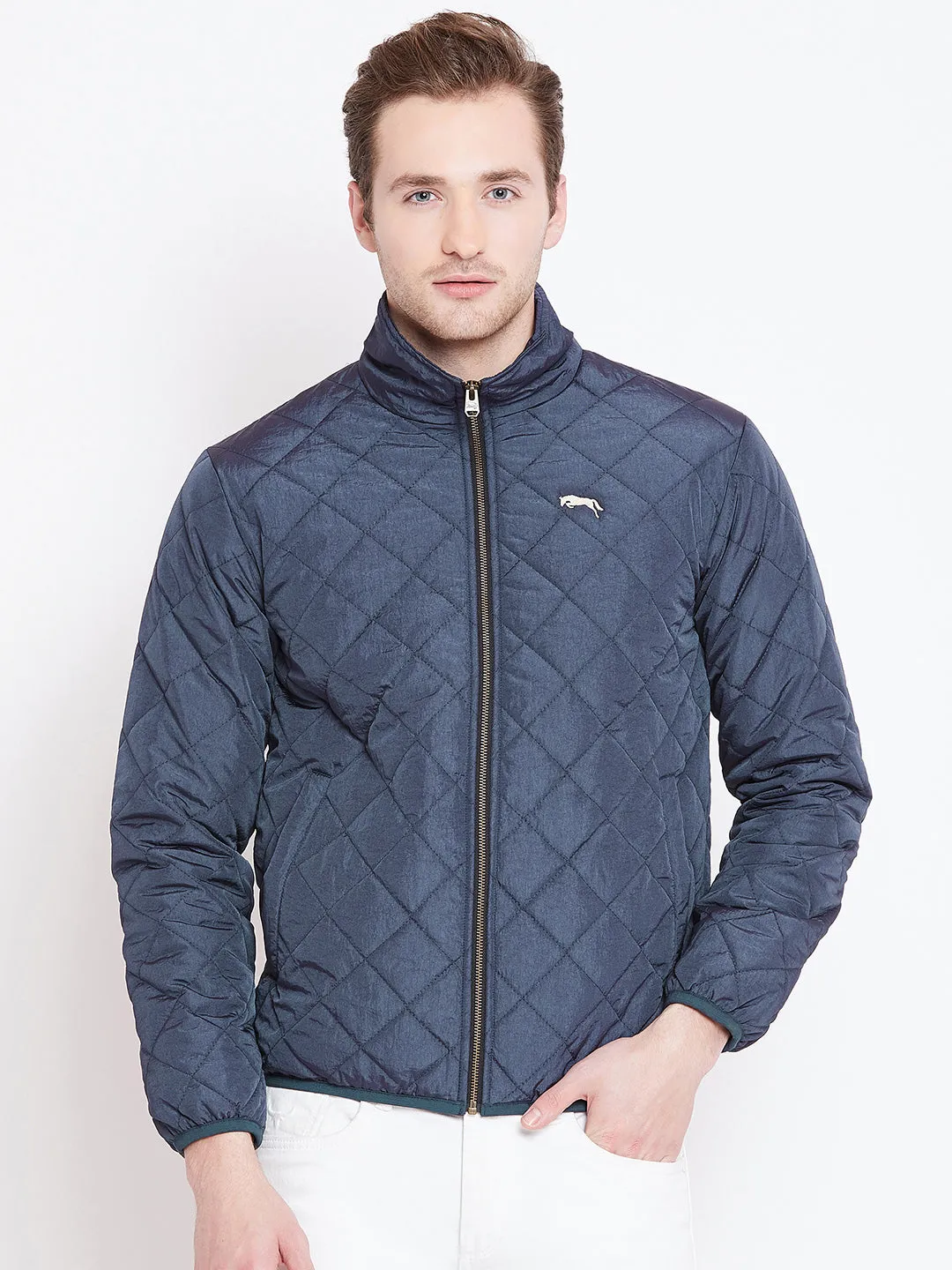 Mens Solid Ec Navy Quilted Jacket