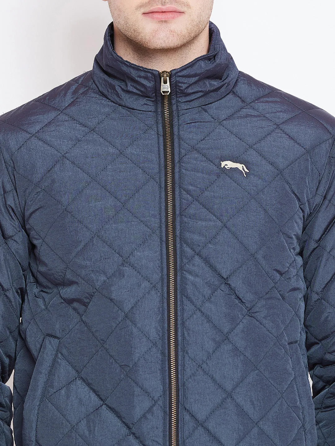 Mens Solid Ec Navy Quilted Jacket