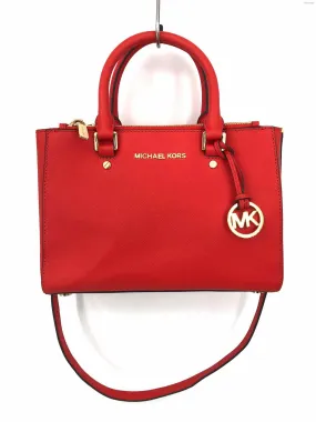 MICHAEL KORS Red Goldtone Leather Pre Loved Satchel Purse