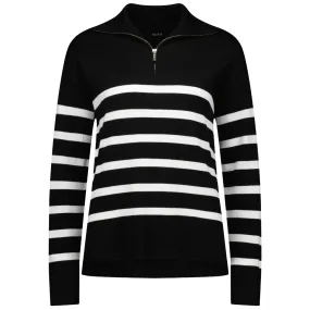 Mick Women's 1/4 Zip Up Sweater || Black/Ecru Stripe