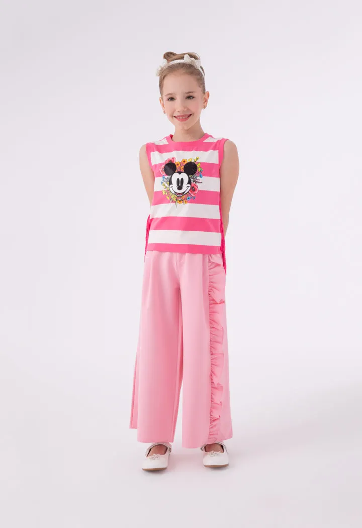 Mickey Mouse Striped Side Tassel Sleeveless T-Shirt