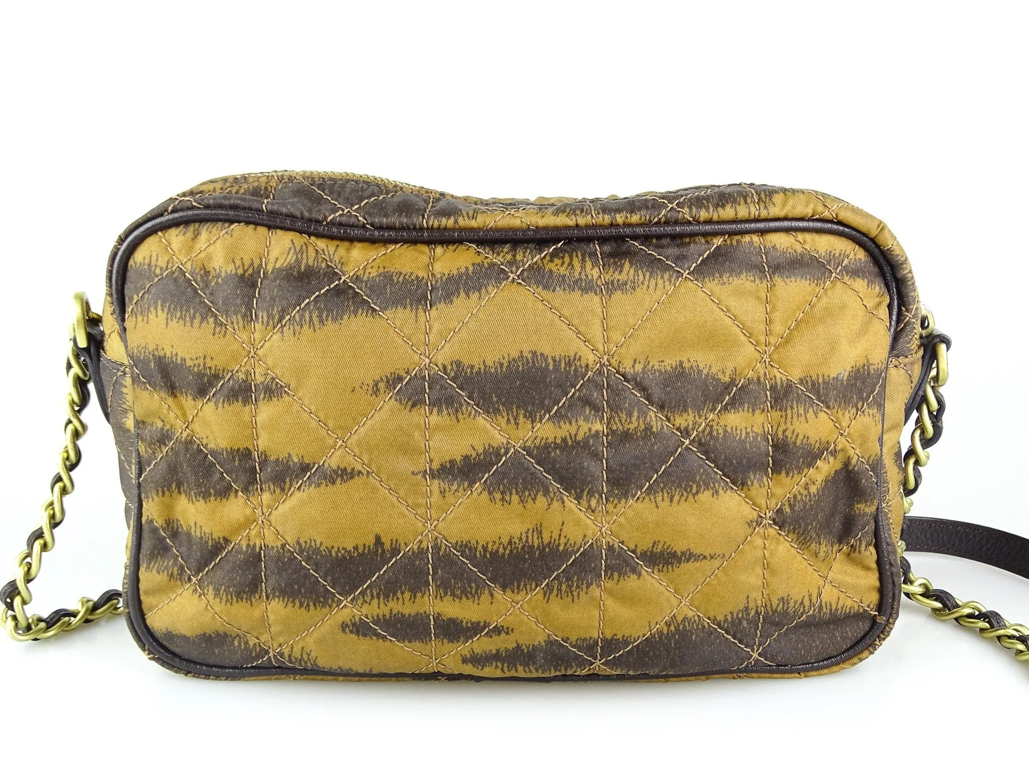 Mulberry Rosie Zipped Satchel Camera Bag in Tiger Print Oak Quilted Nylon & Calfskin