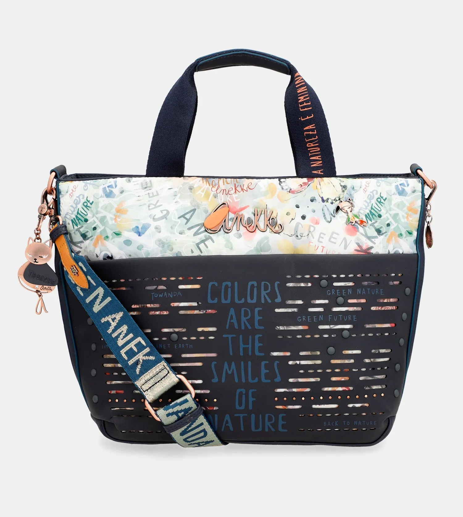 Nature Pachamama navy blue tote bag with shoulder strap