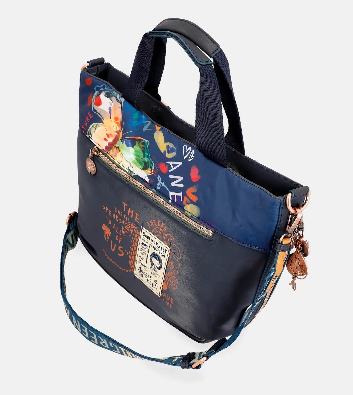 Nature Pachamama navy blue tote bag with shoulder strap