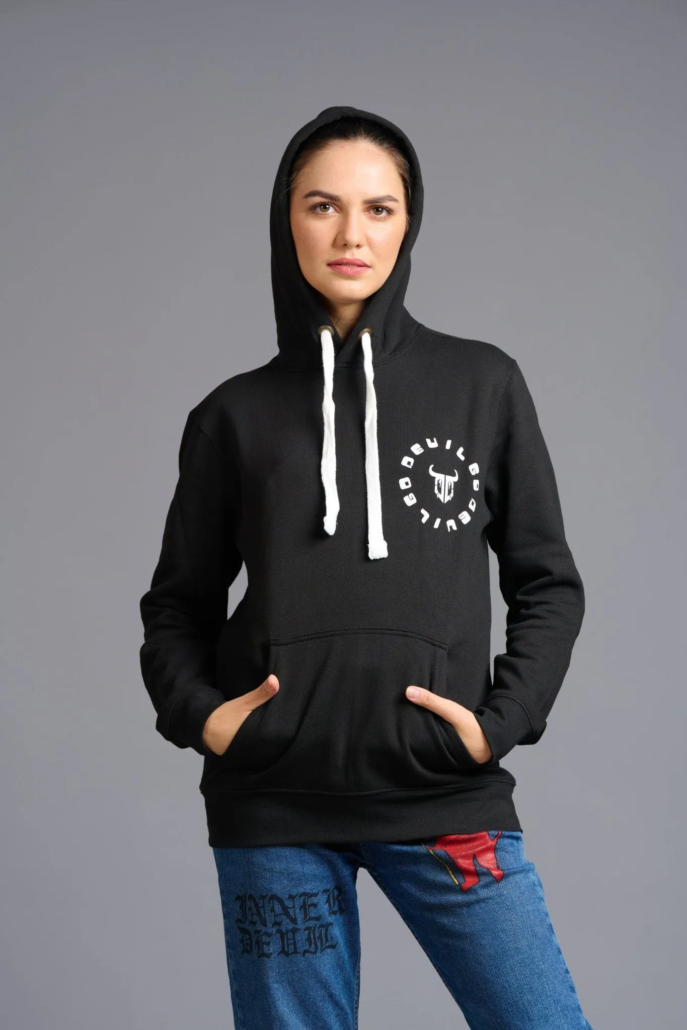 Never Give Up (in Red) Printed Black Hoodie for Women