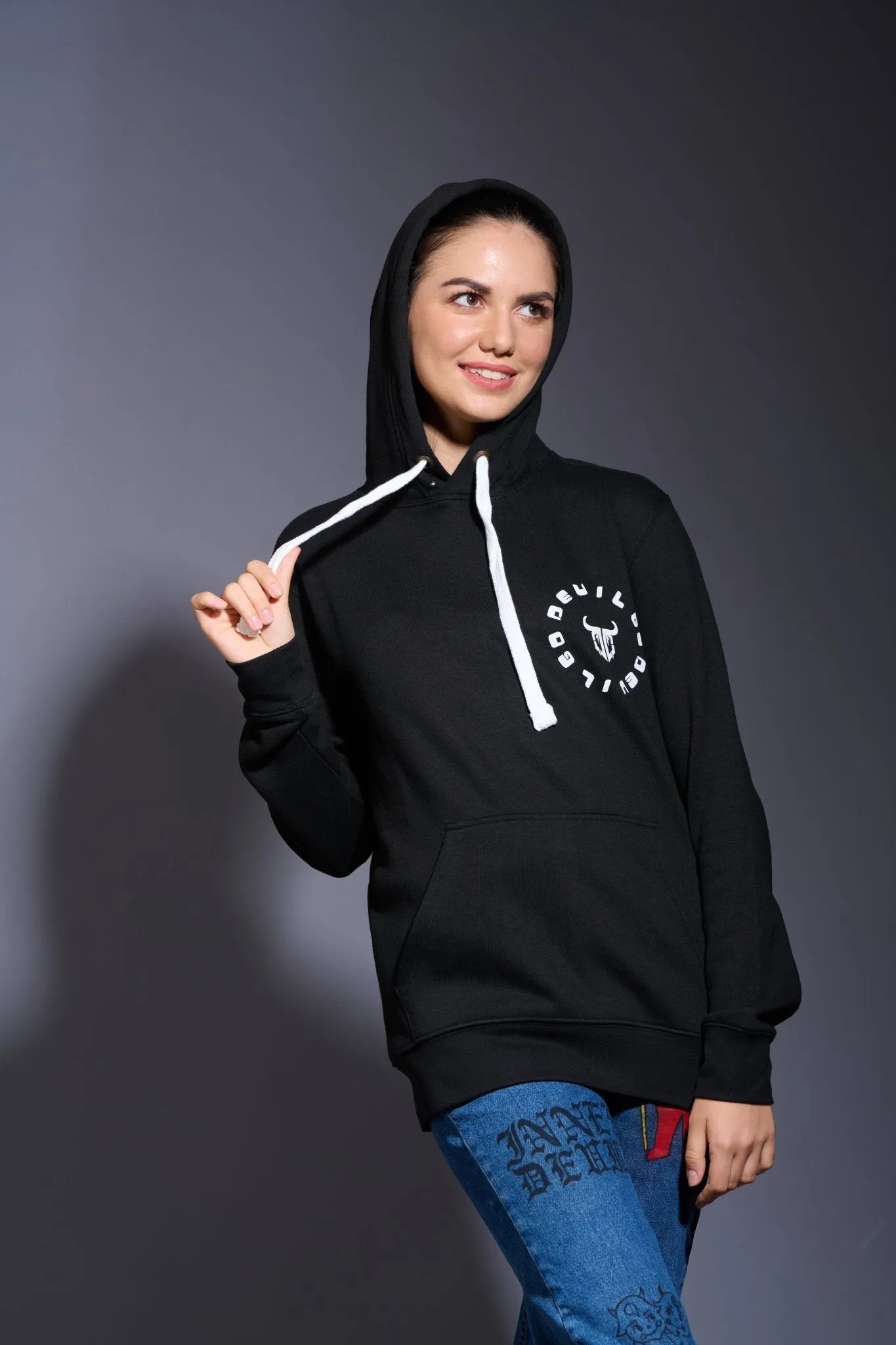 Never Give Up (in Red) Printed Black Hoodie for Women