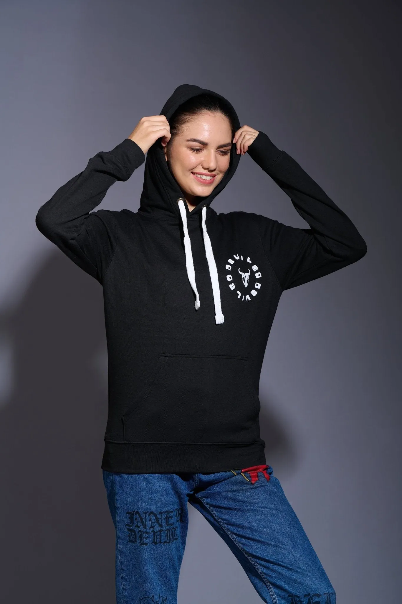 Never Give Up (in Red) Printed Black Hoodie for Women