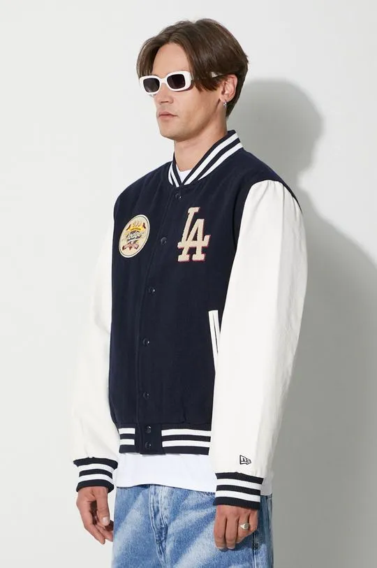 New Era wool blend bomber jacket navy blue color LOS ANGELES DODGERS