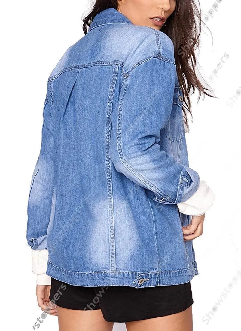 NEW Oversized Denim Jacket Women's Jean Jackets Ladies Blue Size 8 10 12 14 16