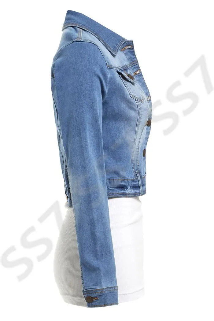 NEW Womens Denim Jacket Jean Stretch Jackets Ladies Blue Size 8 10 12 14 16