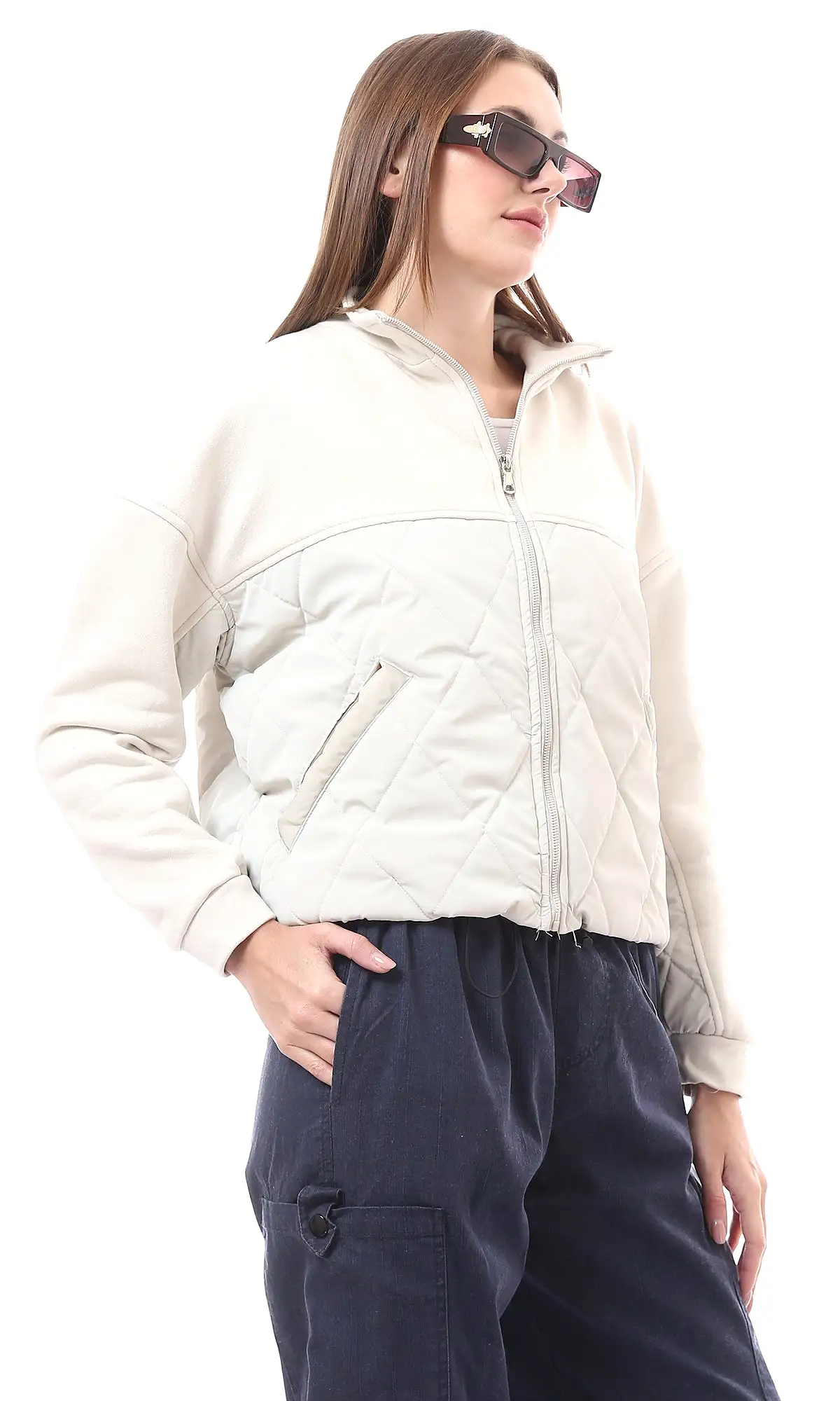 O173803 Cotton Light Beige Jacket With Waterproof Quilt