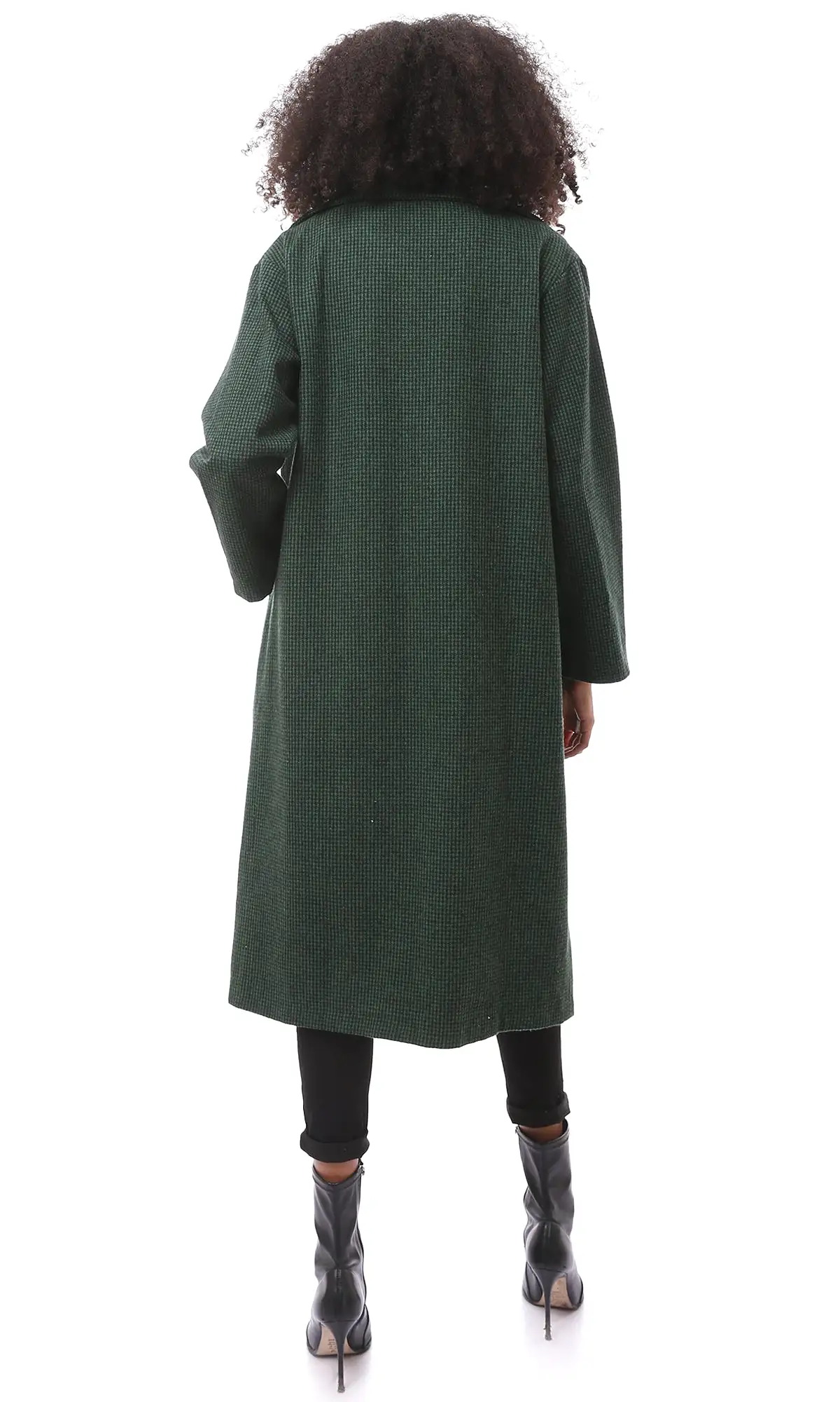 O174175 Dark Green & Black Houndstooth Coat With Pockets