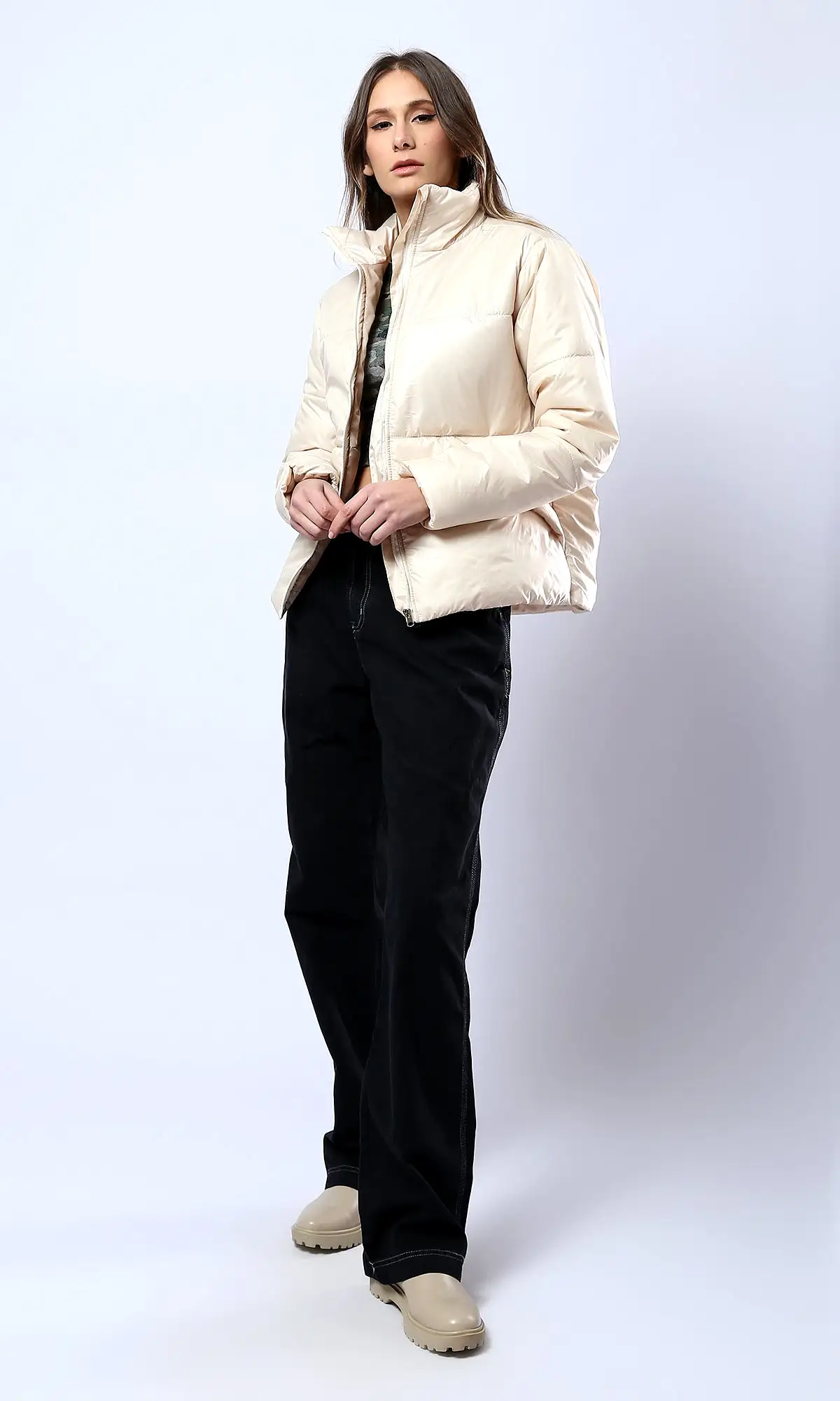 O180576 Light Beige Waterproof Jacket With Side Pockets