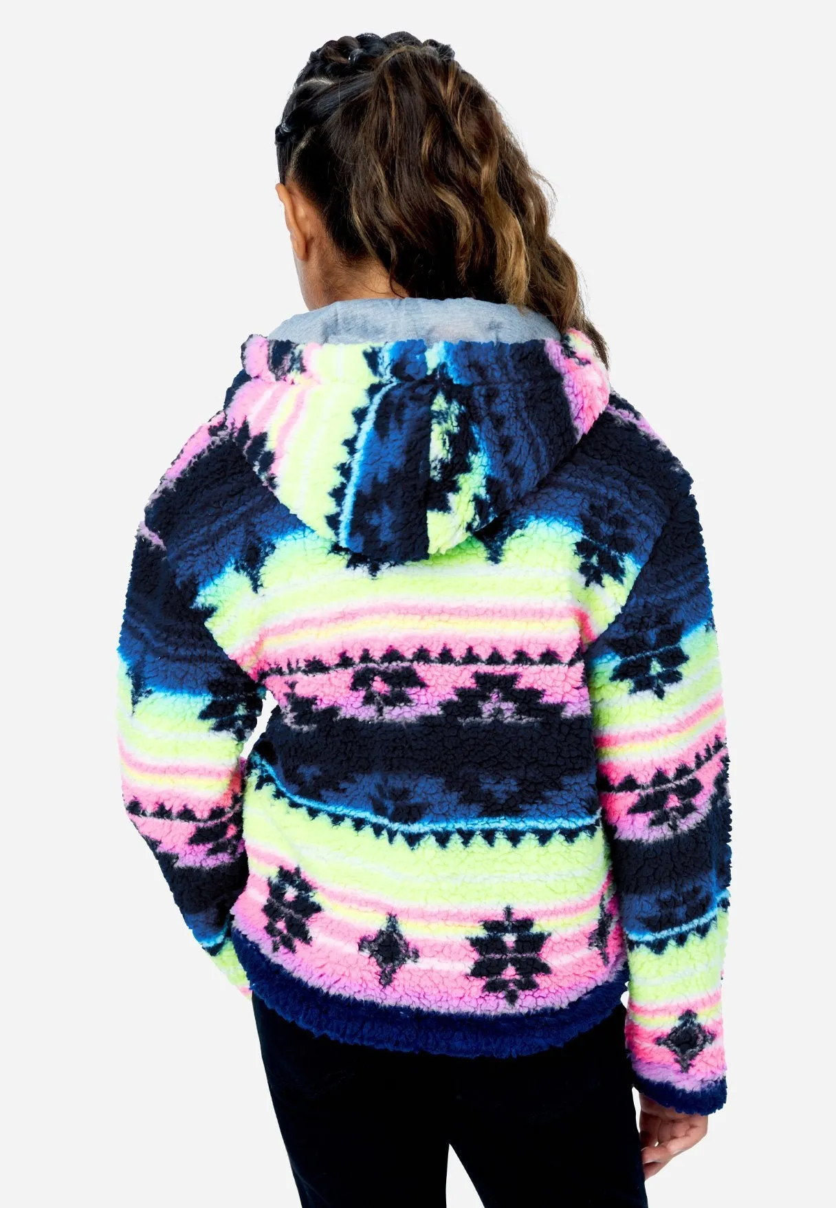 Patterned Faux Sherpa Zip-Front Hoodie