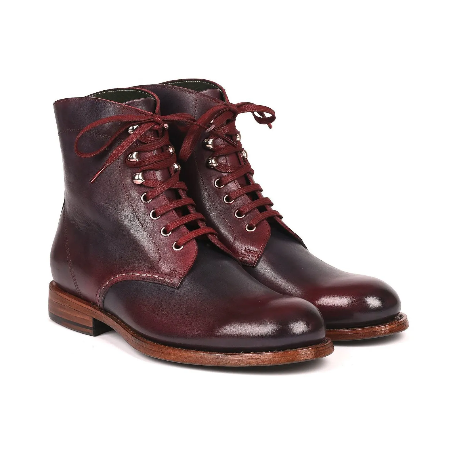 Paul Parkman 824BRD65 Men's Shoes Burgundy & Navy Calf-Skin Leather Boots(PM6253)