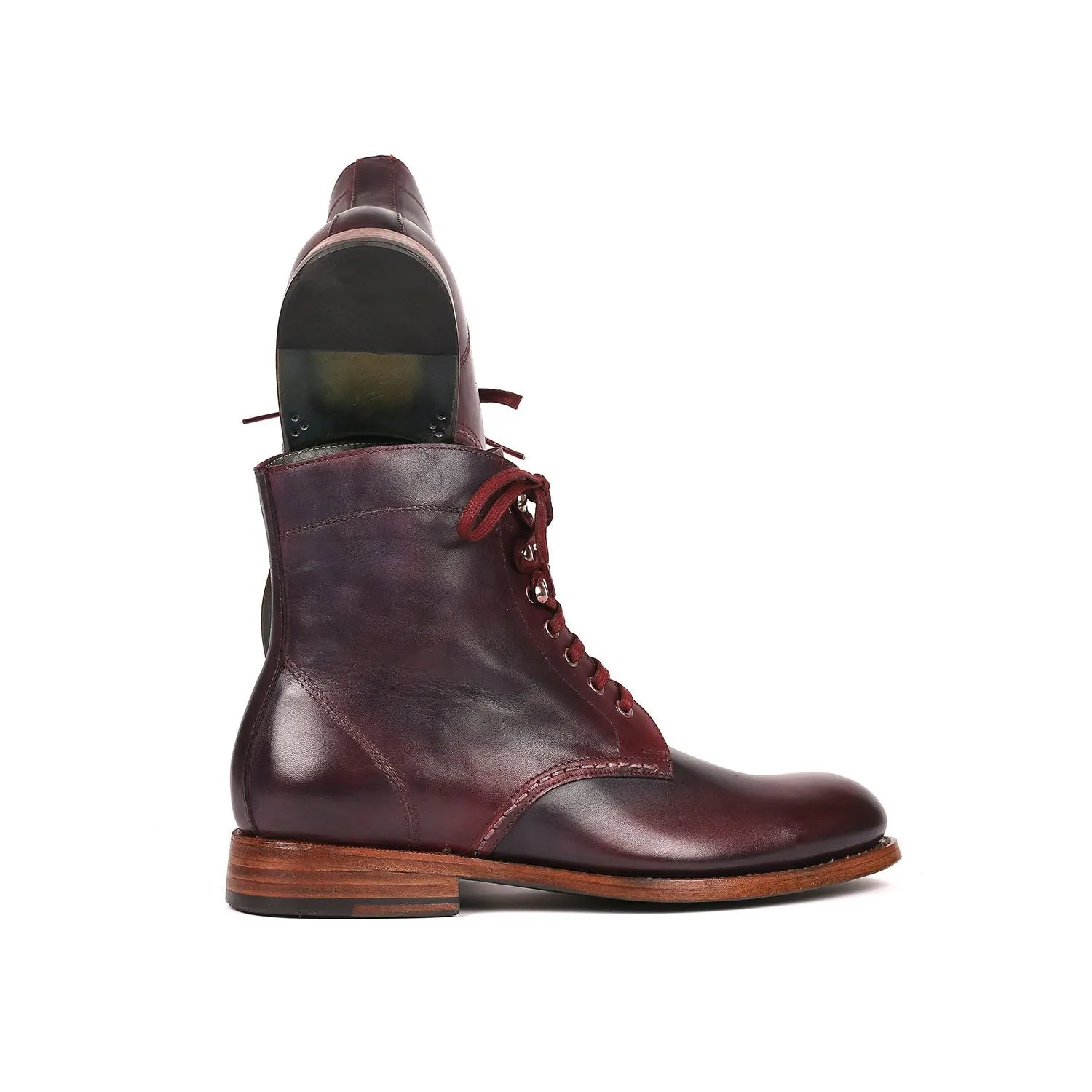 Paul Parkman 824BRD65 Men's Shoes Burgundy & Navy Calf-Skin Leather Boots(PM6253)