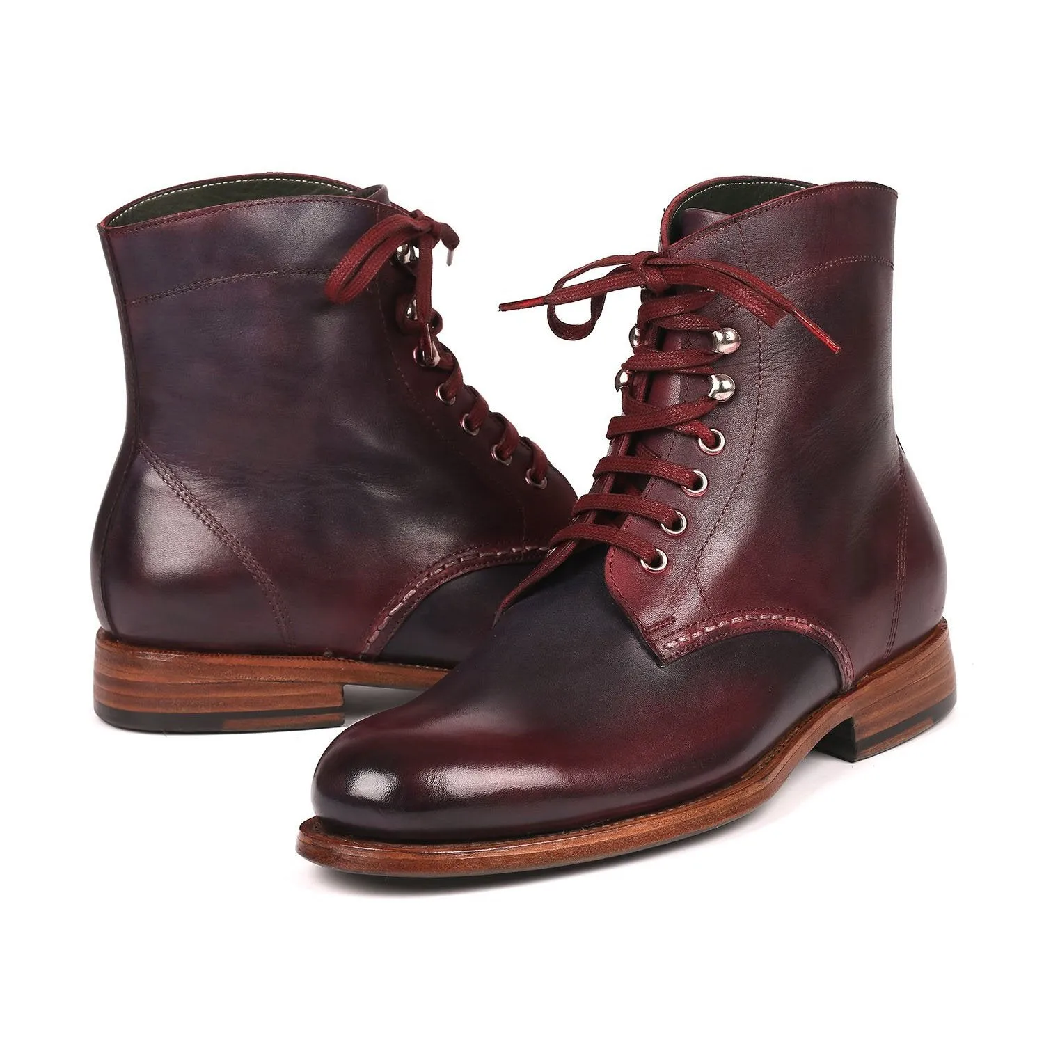 Paul Parkman 824BRD65 Men's Shoes Burgundy & Navy Calf-Skin Leather Boots(PM6253)