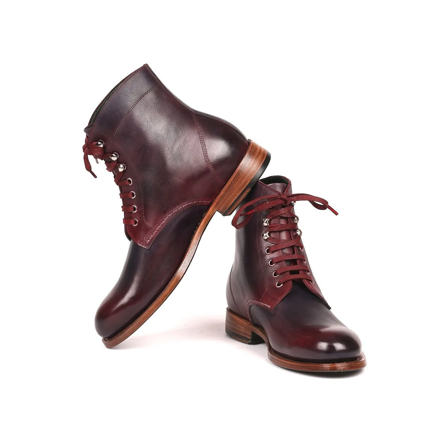 Paul Parkman 824BRD65 Men's Shoes Burgundy & Navy Calf-Skin Leather Boots(PM6253)