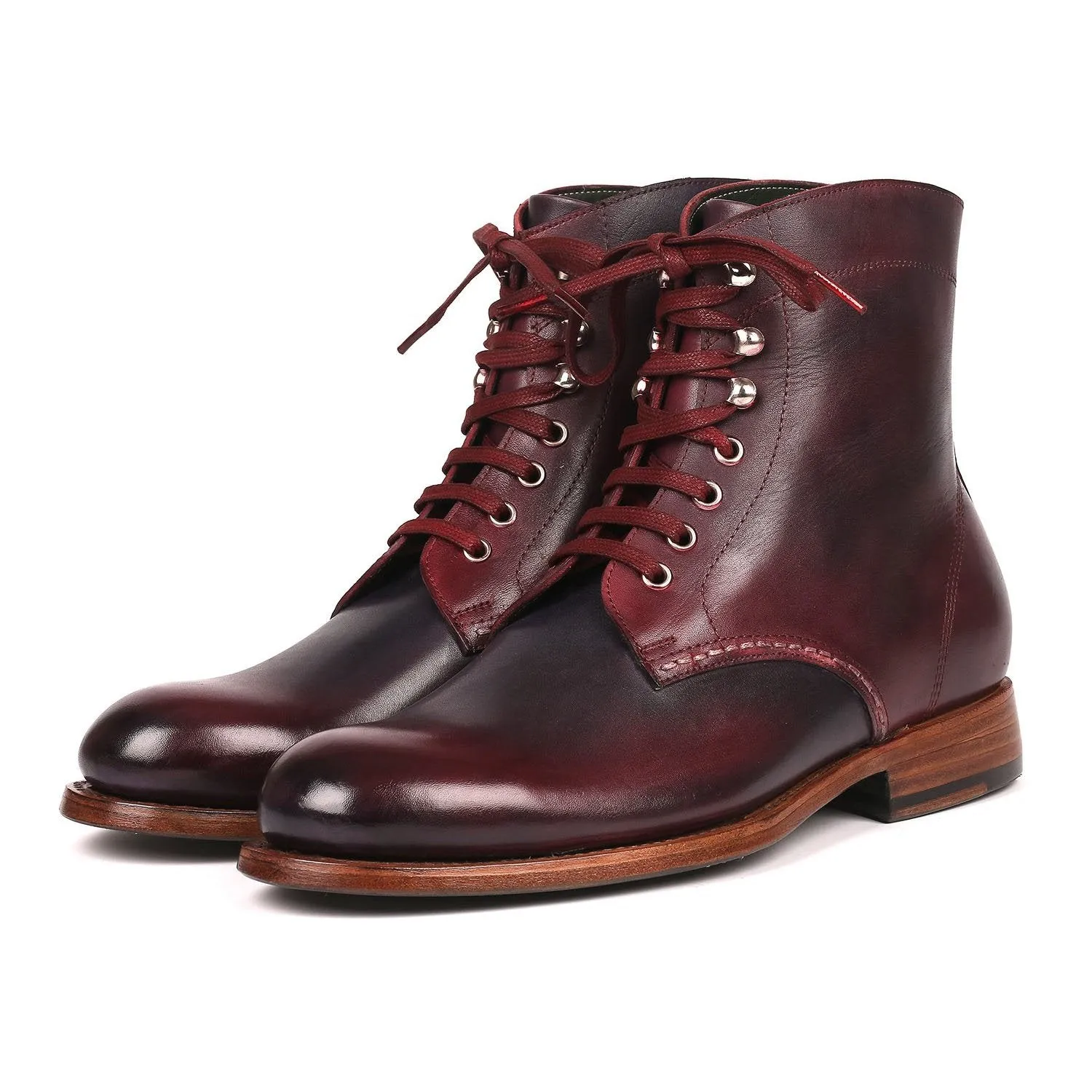 Paul Parkman 824BRD65 Men's Shoes Burgundy & Navy Calf-Skin Leather Boots(PM6253)