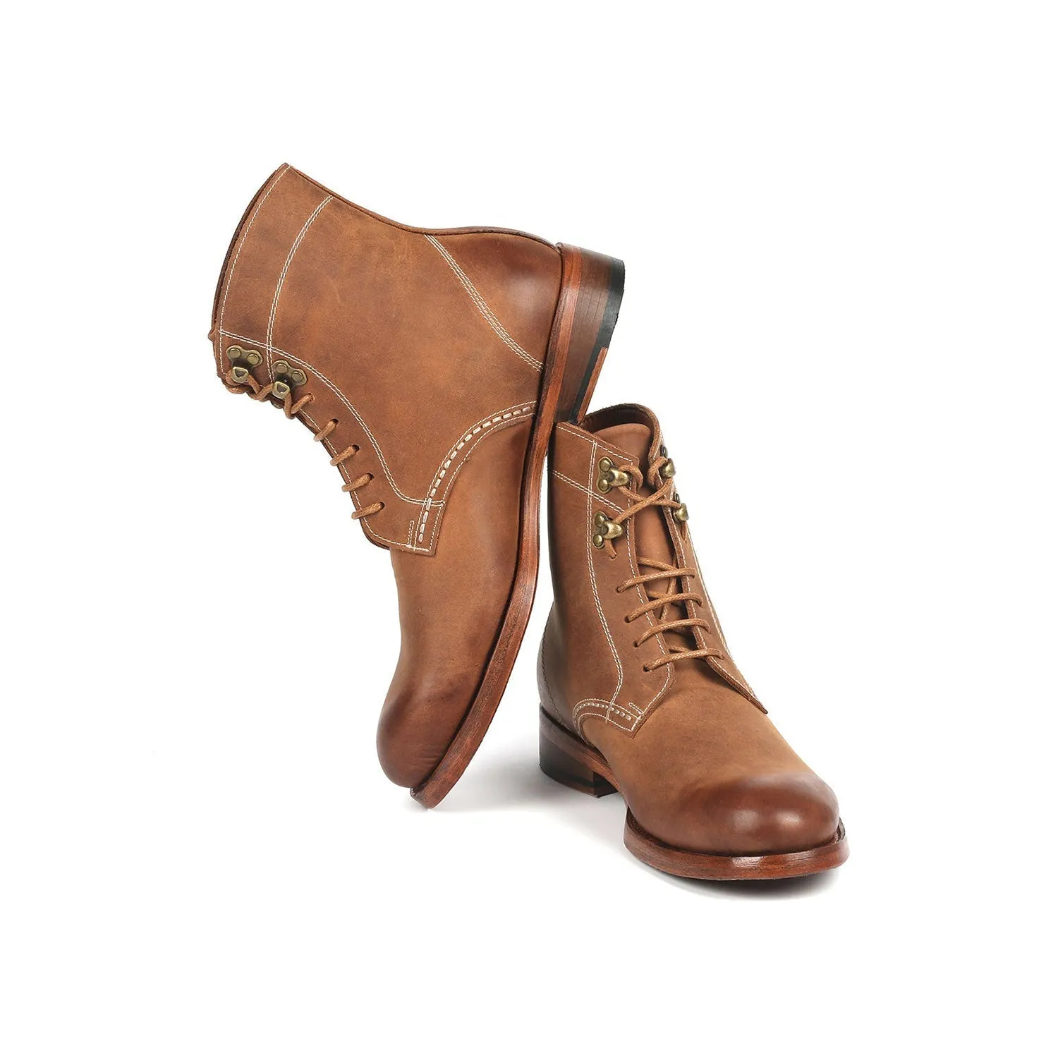 Paul Parkman 824NBR22 Men's Shoes Brown Nubuck Leather Goodyear Welted Dress Derby Boots (PM6341)