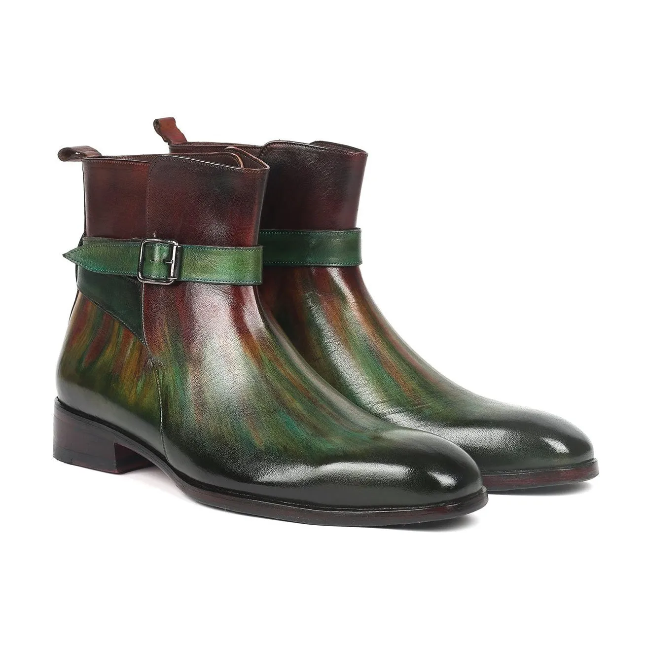 Paul Parkman 957FRS84 Men's Shoes Green & Bordeaux Calf-Skin Leather Jodhpur Boots (PM6270)