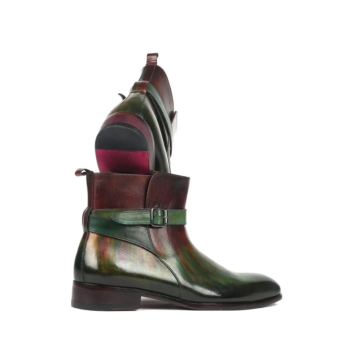 Paul Parkman 957FRS84 Men's Shoes Green & Bordeaux Calf-Skin Leather Jodhpur Boots (PM6270)