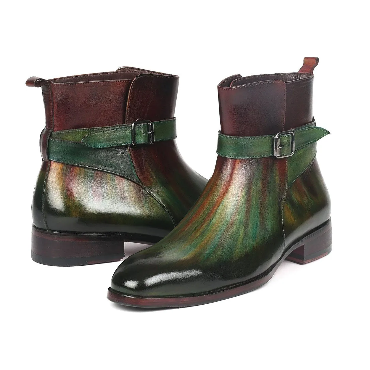 Paul Parkman 957FRS84 Men's Shoes Green & Bordeaux Calf-Skin Leather Jodhpur Boots (PM6270)