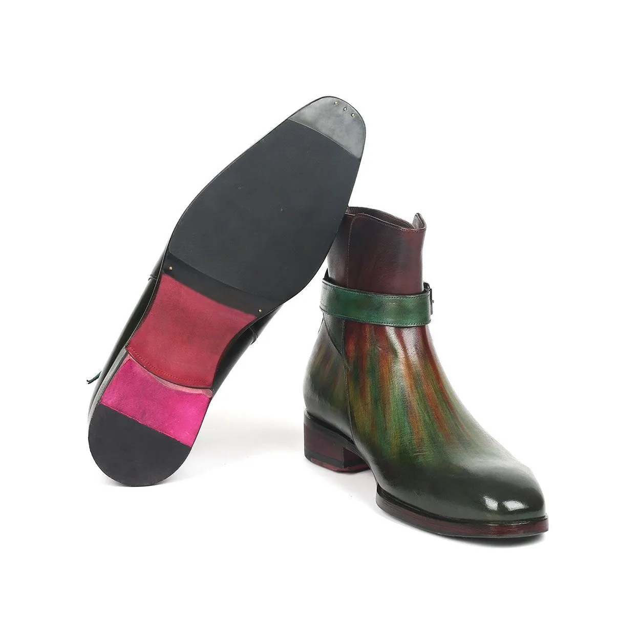 Paul Parkman 957FRS84 Men's Shoes Green & Bordeaux Calf-Skin Leather Jodhpur Boots (PM6270)