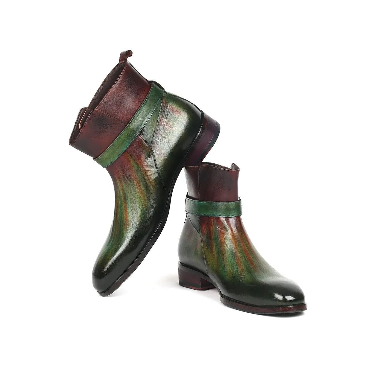 Paul Parkman 957FRS84 Men's Shoes Green & Bordeaux Calf-Skin Leather Jodhpur Boots (PM6270)