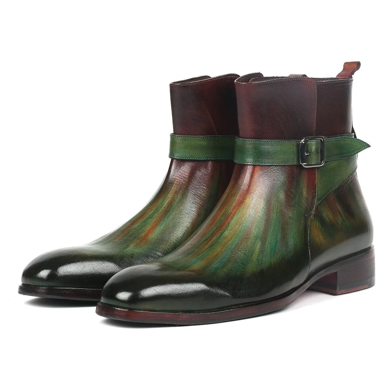 Paul Parkman 957FRS84 Men's Shoes Green & Bordeaux Calf-Skin Leather Jodhpur Boots (PM6270)