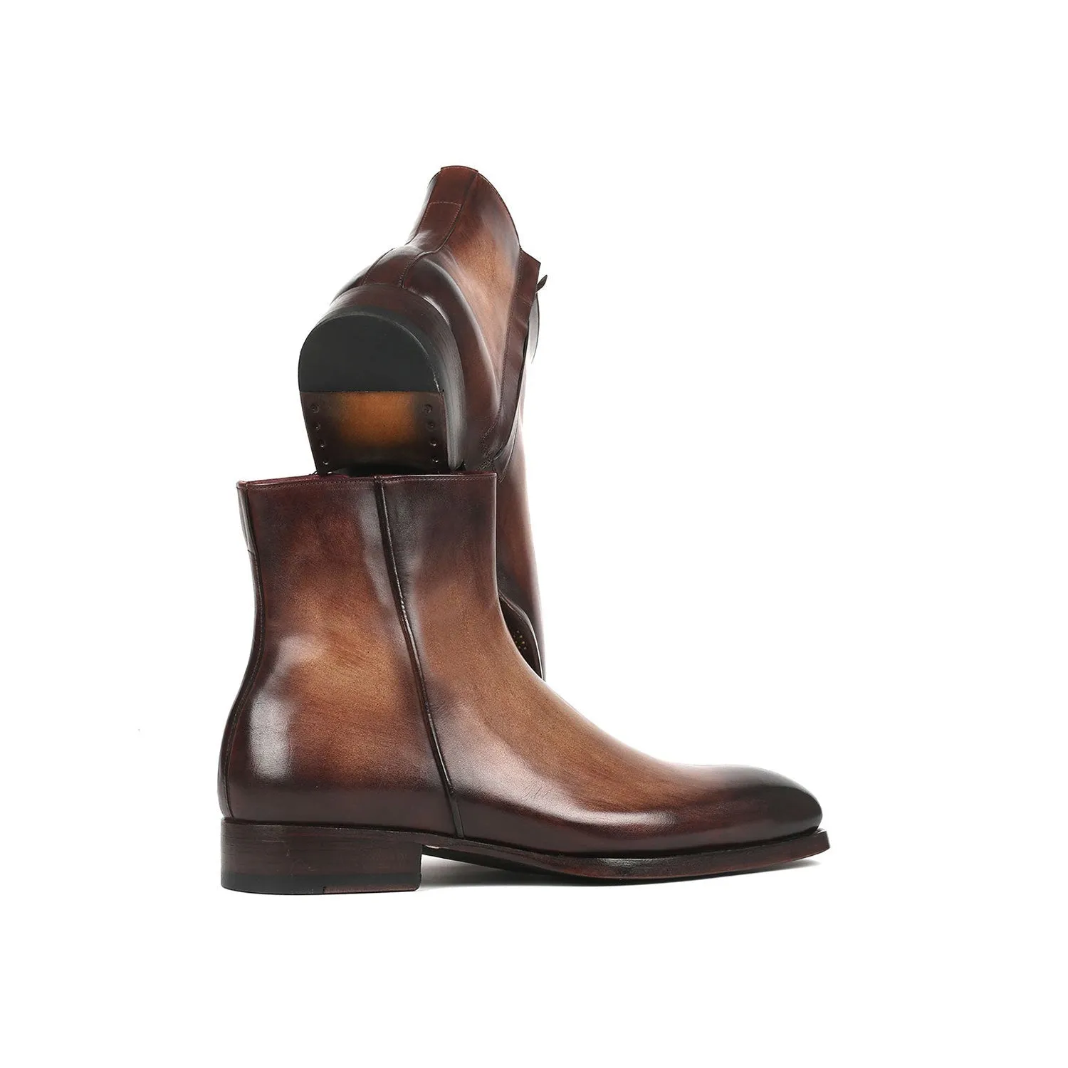 Paul Parkman BT3955-BRW Men's Shoes Brown Burnished Calf-Skin Leather Goodyear Welted Dress Zipper Boots (PM6344)