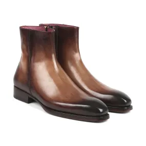 Paul Parkman BT3955-BRW Men's Shoes Brown Burnished Calf-Skin Leather Goodyear Welted Dress Zipper Boots (PM6344)