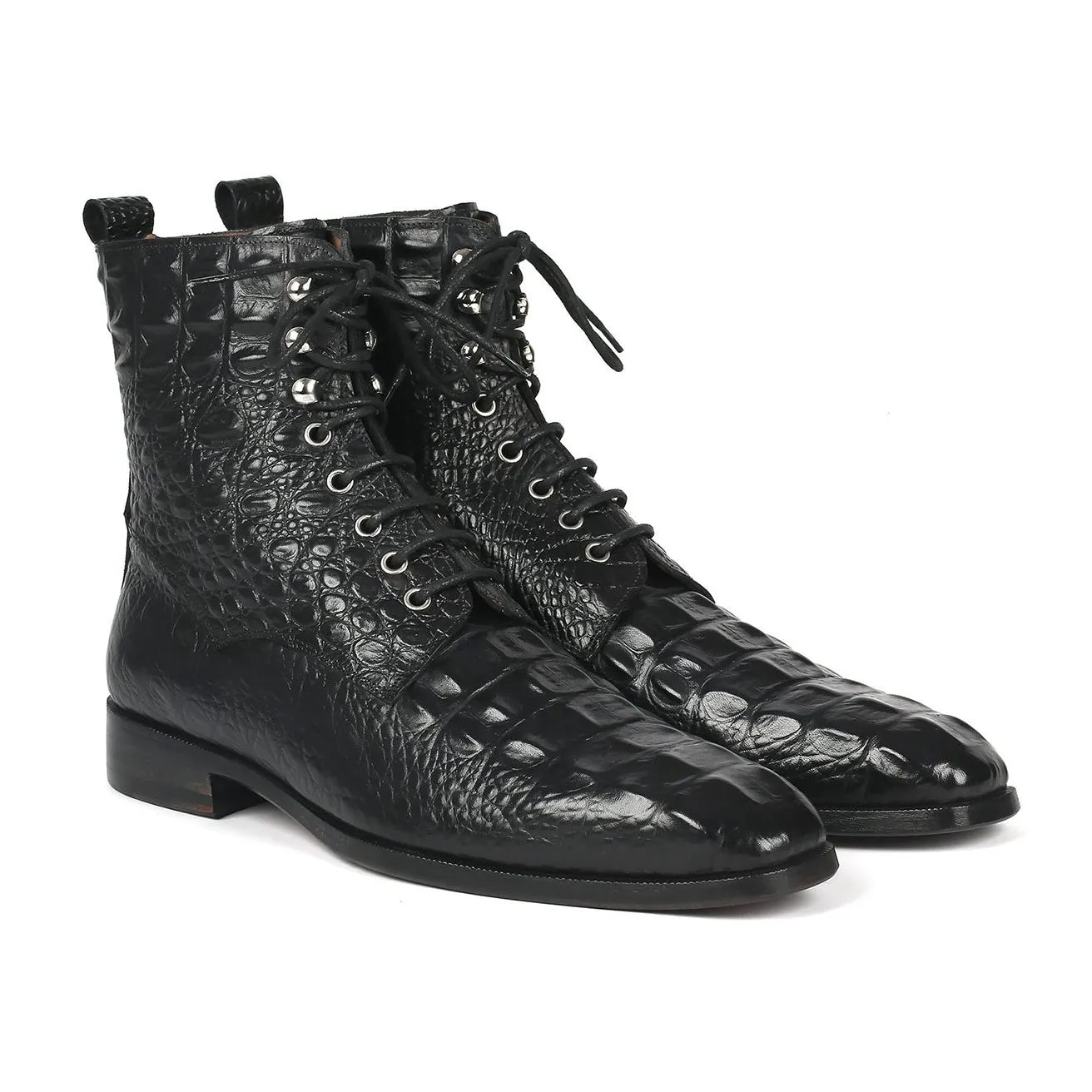 Paul Parkman BT744-BLK Men's Shoes Black Crocodile Print / Calf-Skin Leather Boots (PM6286)