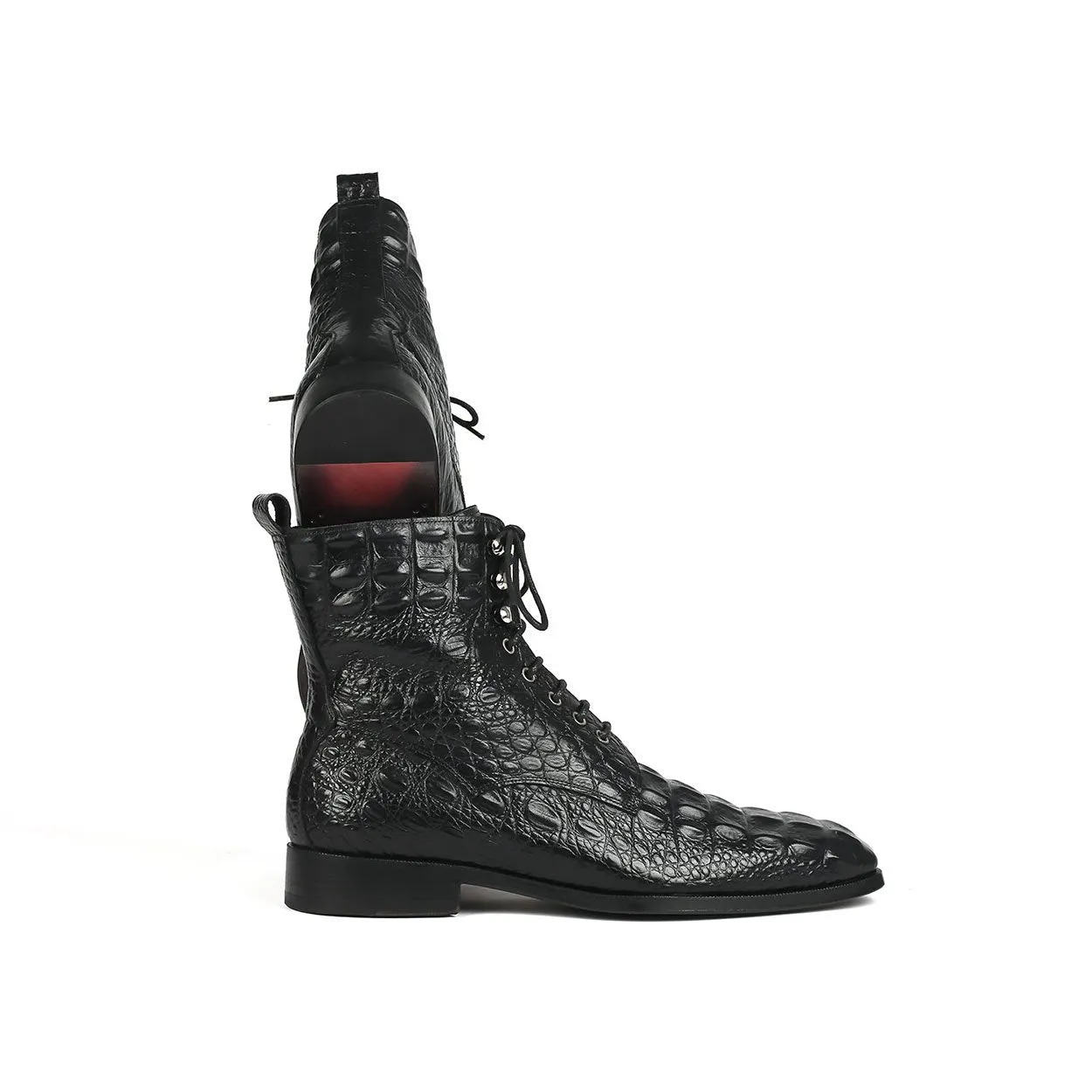 Paul Parkman BT744-BLK Men's Shoes Black Crocodile Print / Calf-Skin Leather Boots (PM6286)