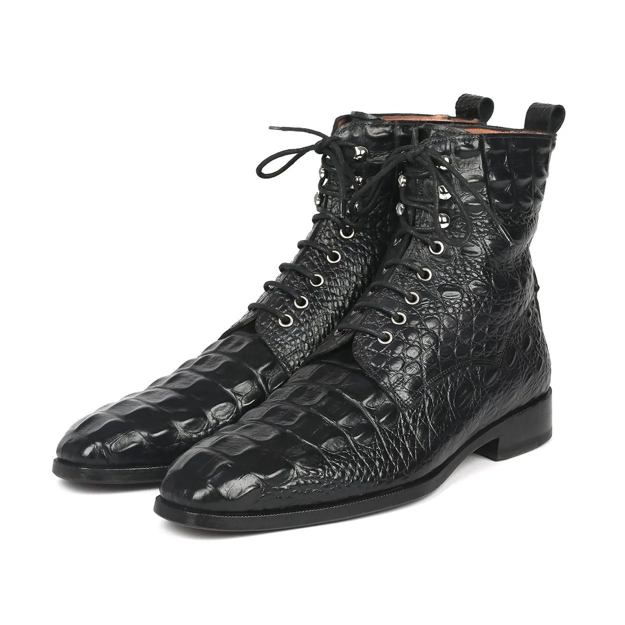 Paul Parkman BT744-BLK Men's Shoes Black Crocodile Print / Calf-Skin Leather Boots (PM6286)