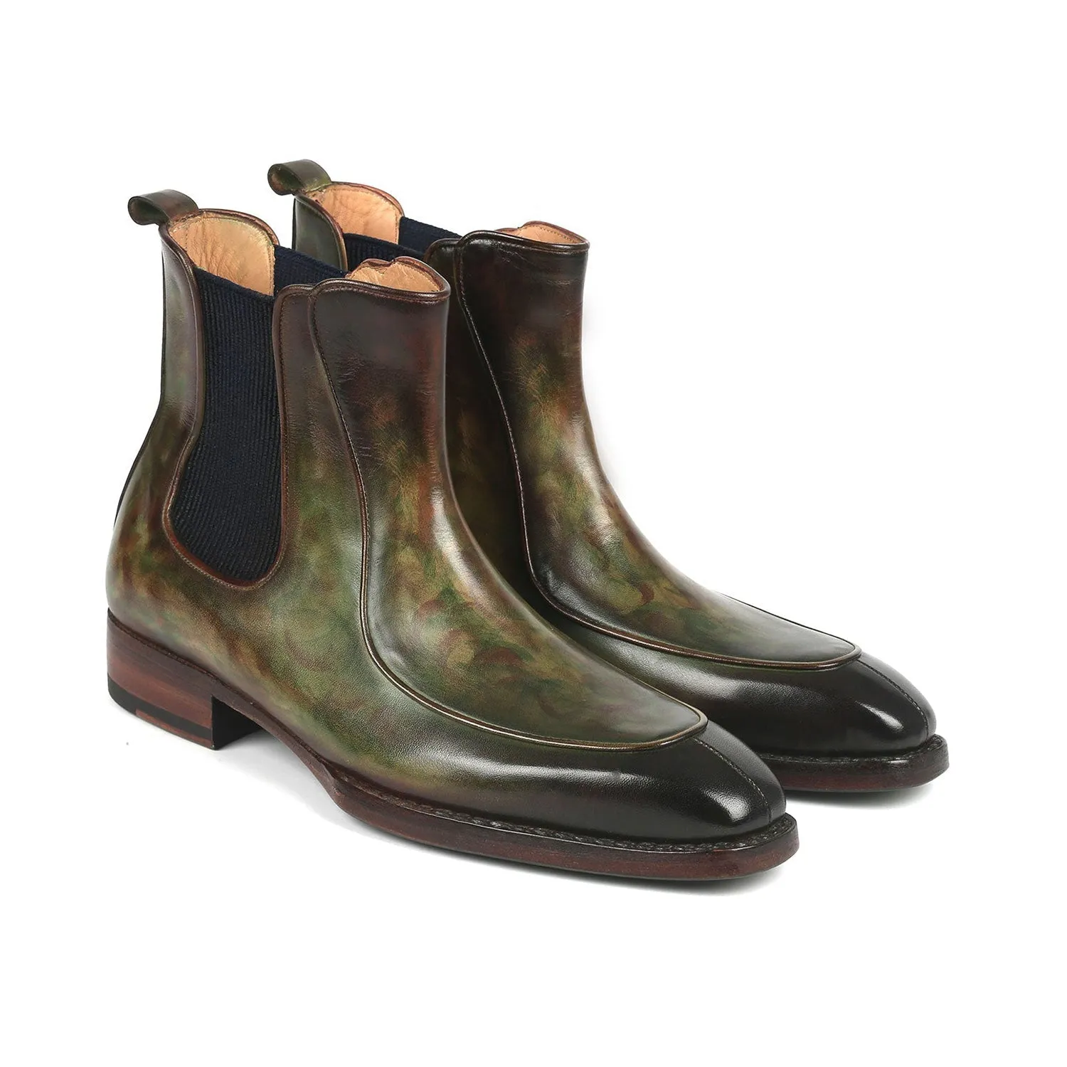 Paul Parkman BT822GRN Men's Shoes Green Calf-Skin Leather Goodyear Welted Chelsea Boots (PM6340)