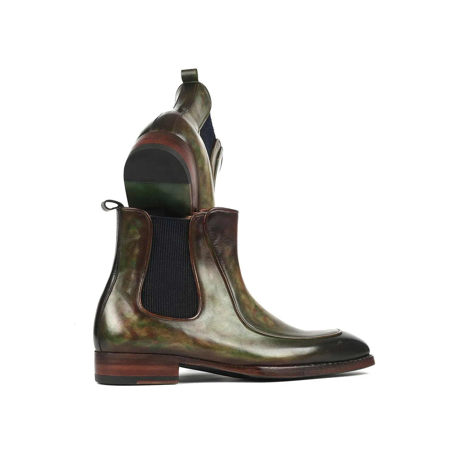 Paul Parkman BT822GRN Men's Shoes Green Calf-Skin Leather Goodyear Welted Chelsea Boots (PM6340)