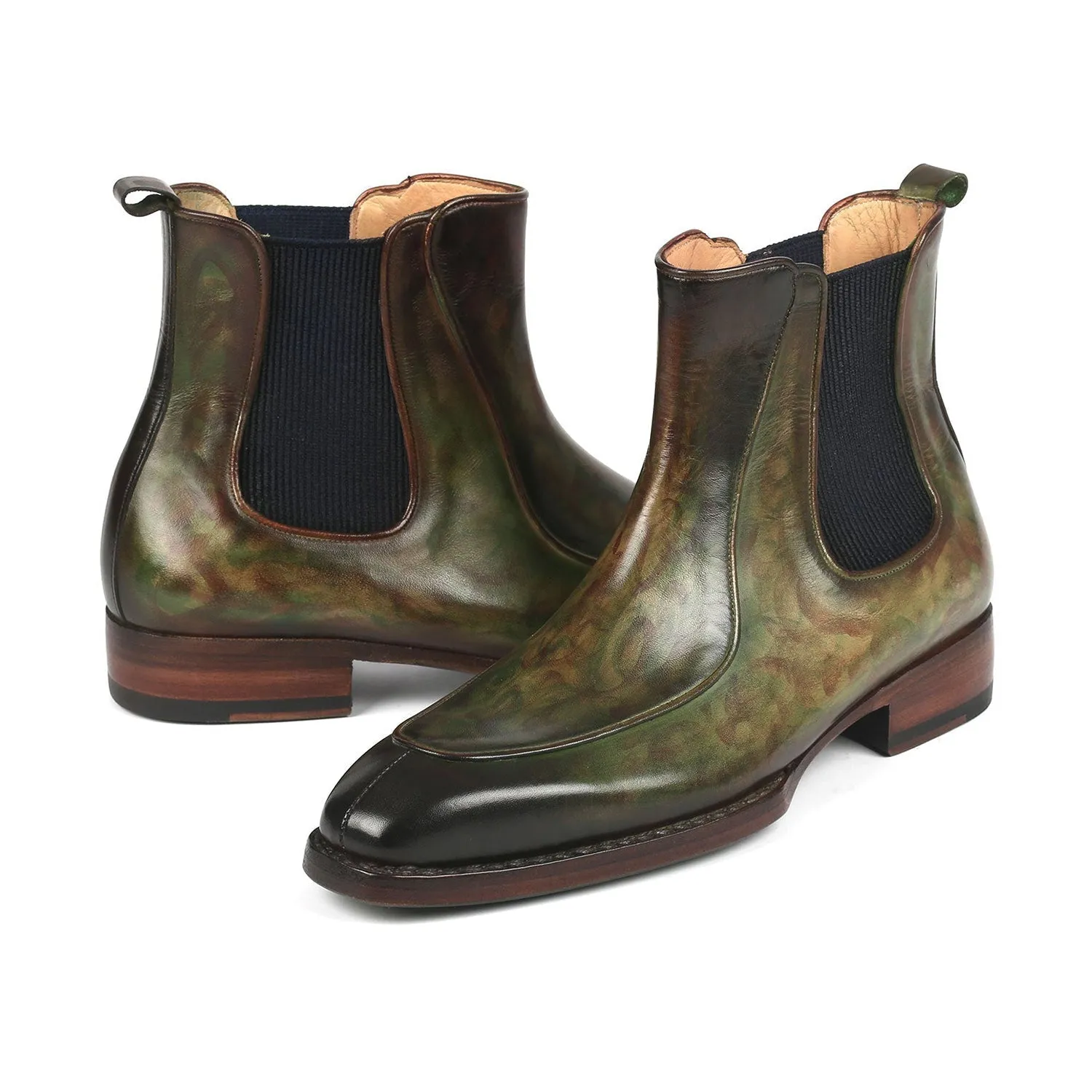 Paul Parkman BT822GRN Men's Shoes Green Calf-Skin Leather Goodyear Welted Chelsea Boots (PM6340)