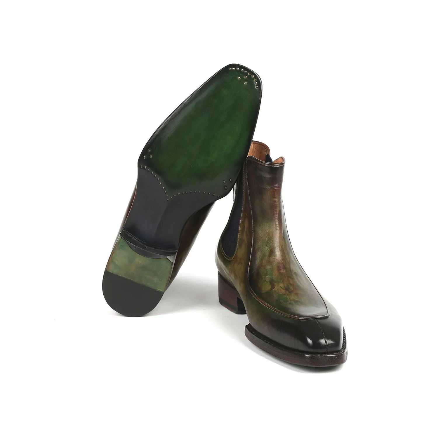 Paul Parkman BT822GRN Men's Shoes Green Calf-Skin Leather Goodyear Welted Chelsea Boots (PM6340)