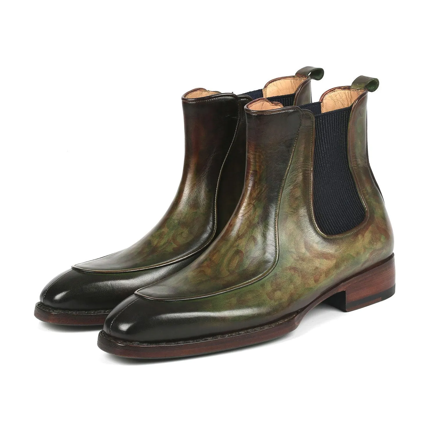 Paul Parkman BT822GRN Men's Shoes Green Calf-Skin Leather Goodyear Welted Chelsea Boots (PM6340)