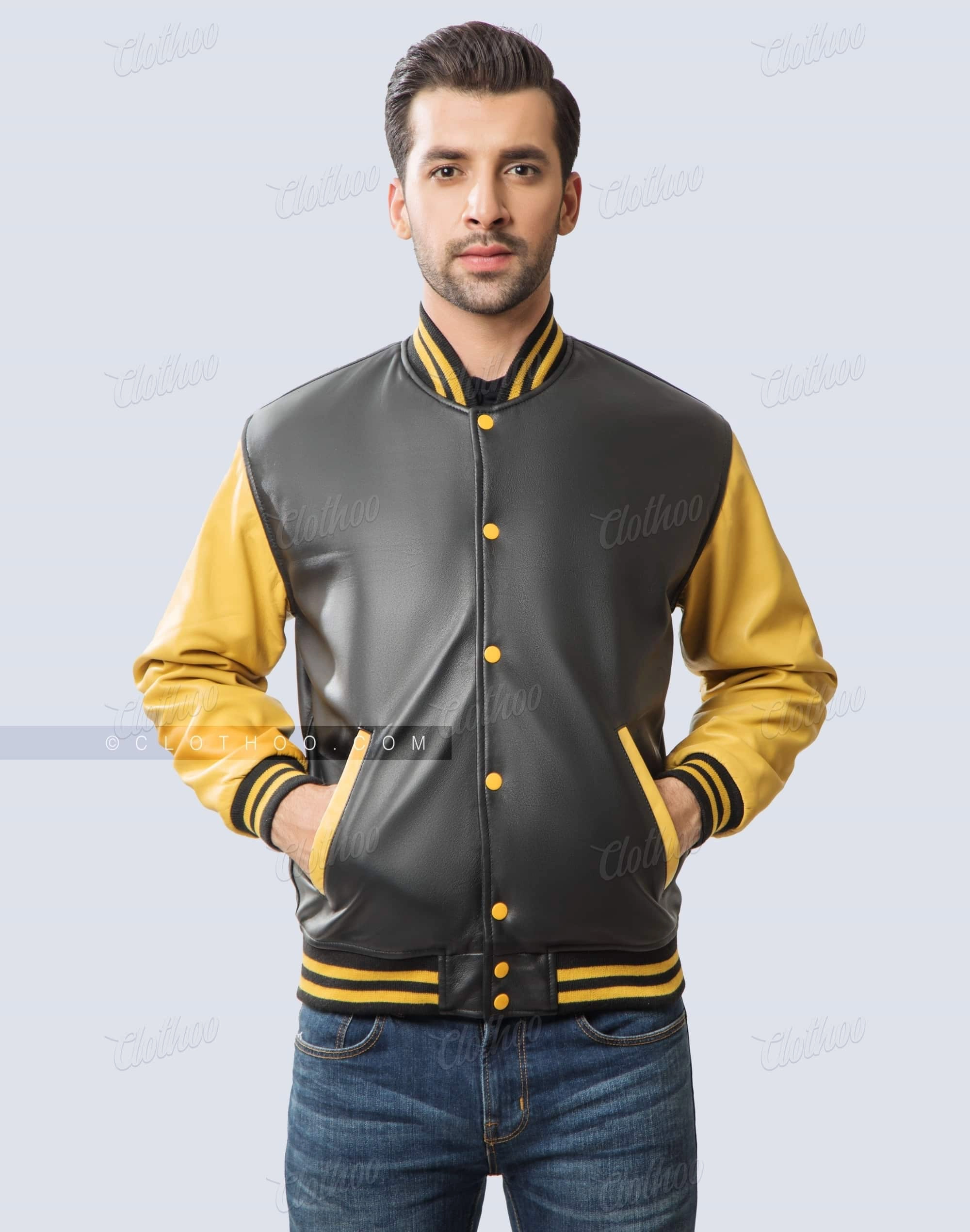 Personalized Varsity Jackets | Gold & Black Leather | Clothoo