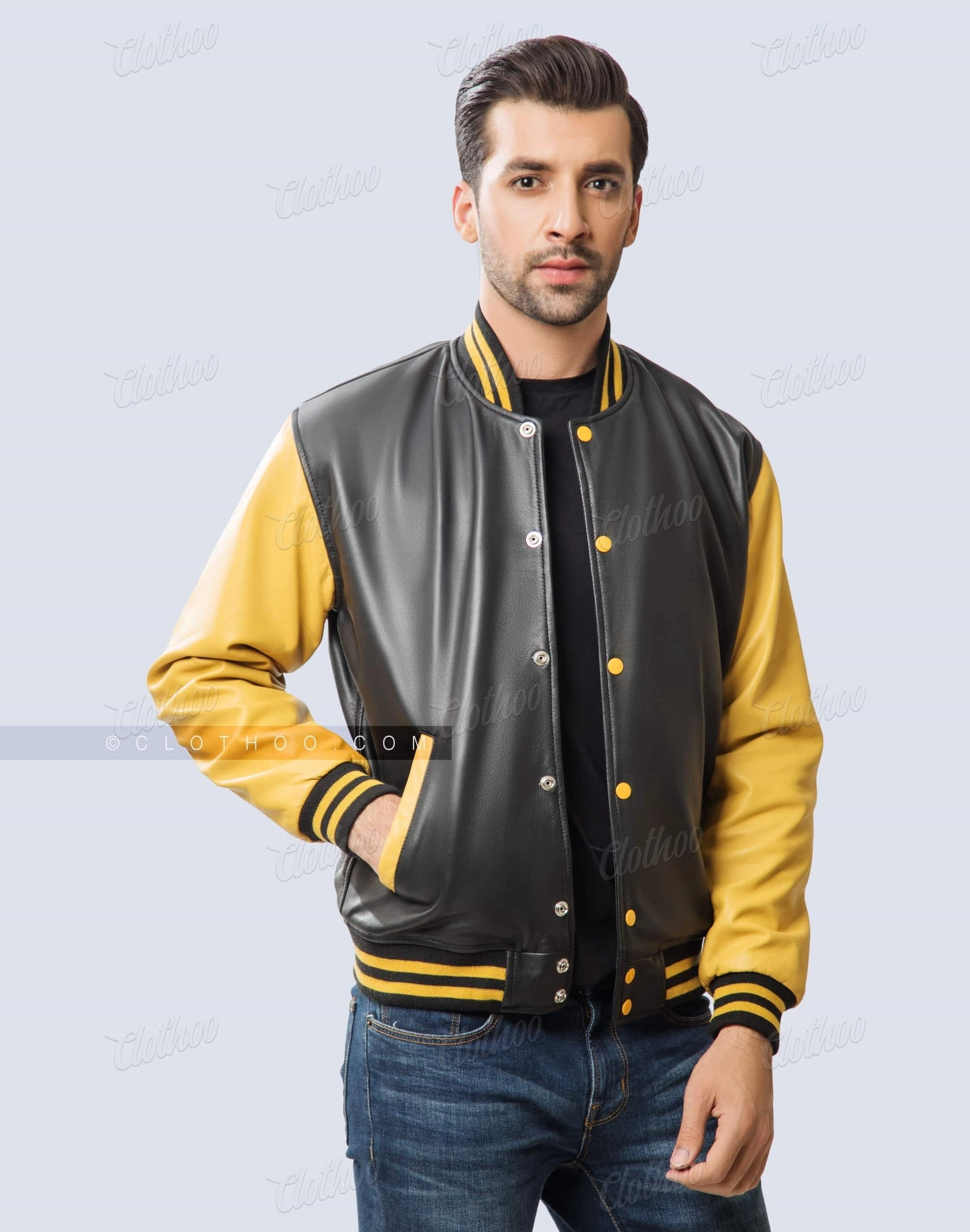 Personalized Varsity Jackets | Gold & Black Leather | Clothoo