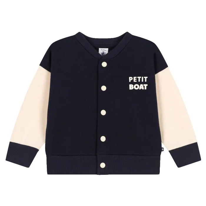 Petit Bateau Baby Lereve Fleece Baseball Jacket Smoking Blue